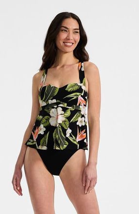 Lands End Sweetheart Fauxkini One Piece in Hibiscus Floral/black at Nordstrom, Size 16