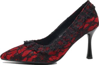 Generic Womens Lace Pointed Toe Stiletto High Heel Pumps Slip On Elegant Wedding Evening Party Dress Shoes (Red,5.5)