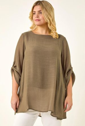 Roman Buttoned Side Asymmetric Top