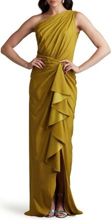 Tadashi Shoji One-Shoulder Side Ruffle Gown in Fern at Nordstrom, Size 10