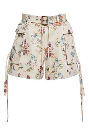 Alexander McQueen Oversize Floral Jacquard Cargo Shorts in Ivory Multicolour at Nordstrom, Size 2 Us