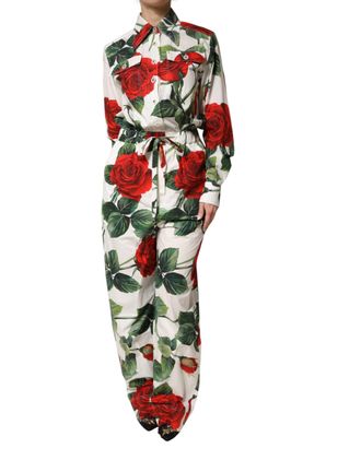 Dolce & Gabbana White Floral Print Cotton Jumpsuit Womens Dress