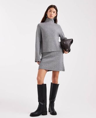 Object Maglione lavorato grigio a collo alto in coordinato