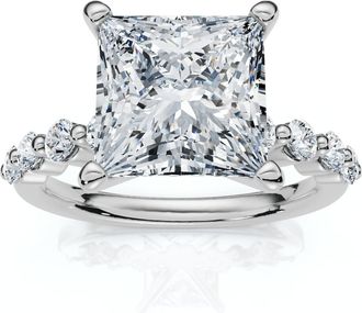 Pompeii3 Certified Monica Princess Cut 3 1/2Ct Diamond Engagement Ring 14k Gold Lab Grown