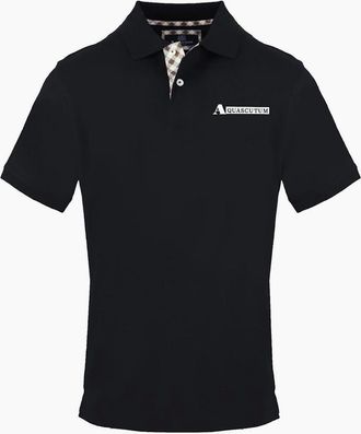 Aquascutum Mens Lacoste Lettering Collared Short Sleeve Polo Shirt - Black - Size: 2X large