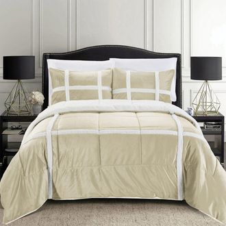 Elegant Comfort 3-piece Stripe Micro-suede Reversible Sherpa Comforter Set