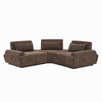 Oviala Sof&aacute; modular esquinero de 3 plazas con respaldo ajustable 231cm marr&oacute;n