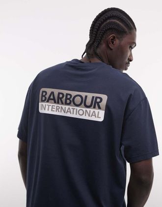 Barbour Wendell - T-Shirt oversize blu navy con logo e stampa sul retro
