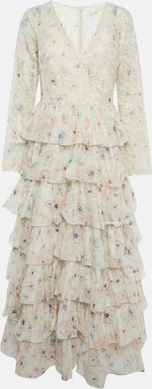 Zimmermann White Floral Print Broderie Anglaise Tiered Halliday Gown
