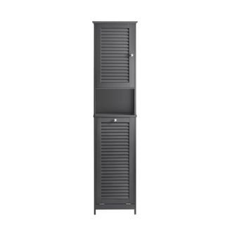 SoBuy Mueble columna de ba&ntilde;o con 1 cesto para ropa sucia gris
