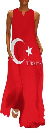 Generic Turkey Turkish Flag of T&uuml;rkiye Long Dresses for Women Summer Sleeveless Loose Maxi Dress Beach Sundress L