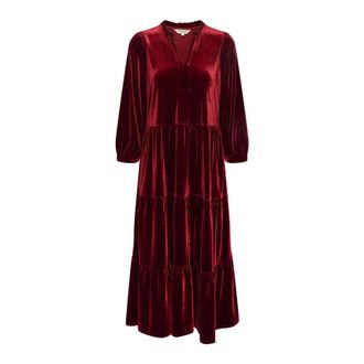 Part Two Bloemen Ruche Jurk Granaatappel - Dames - Maxi kleedjes - Rood - L - Polyester - Kleedjes