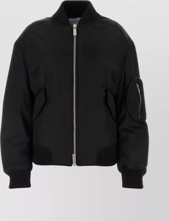 Off-white ribbed bomber jacket with utility pocket