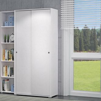 Dmora Armario Dalia, Armario Con 2 Puertas Correderas Y 4 Baldas, Muebles De Dormitorio Multiusos Modernos, 100% Made In Italy, Cm 90x45h195, Blanco, Con Em