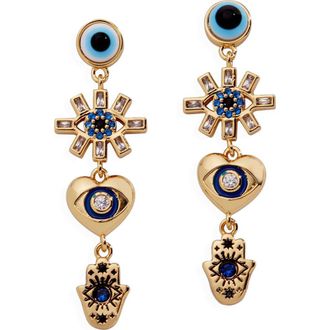 Alex and Ani Evil Eye Linear Earring in Gold Blue at Nordstrom