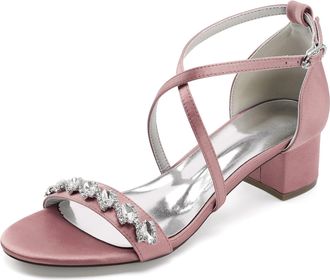 Generic Womens Peep Toe Chunky Ankle Strap Wedding Bridal Shoes Low Block Heels Sandals Crystal Wedding Dress Shoes 4.5Cm,Nude Pink,10 UK