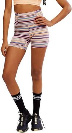 Free People FP Movement Printed Never Better Bike Shorts in Cranberry Stripe Com at Nordstrom Rack, Size Medium