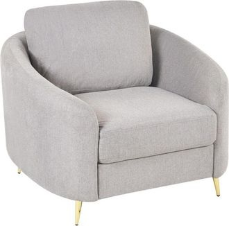 Beliani Sill&oacute;n De Poli&eacute;ster Gris Claro Dorado Dise&ntilde;o Curvil&iacute;neo Patas Metal Glamour Trosa
