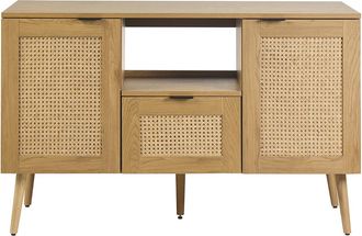 Miliboo Mueble De Ba&ntilde;o Acabado Madera Clara, Rejilla De Rat&aacute;n Y Metal Negro L120 Cm Manille