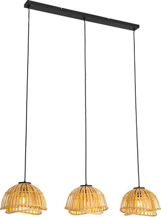 QAZQA Oriental L&aacute;mpara Colgante Oriental Negra Con Bamb&uacute; Natural 3 Luces - Pua Bamb&uacute; /acero Alargada Adecuado Para Led Max. 3 X 40 Watt - Qazqa