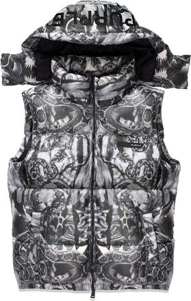 Purple graphic-print puffer vest - men - Polyester/Nylon/Duck Feathers/Duck Down - S - Grey