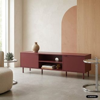 Sweeek Mueble de tv de madera y metal, 160cm, burdeos