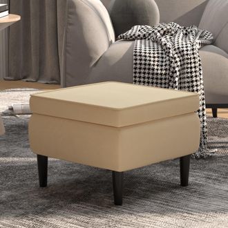 vidaXL Poggiapiedi Con Gambe In Legno Crema In Velluto - Vidaxl