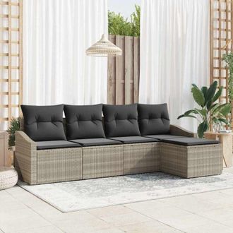 vidaXL Conjunto De Sof&aacute; De Jard&iacute;n 5 Pcs Gris Claro Polirat&aacute;n Vidaxl