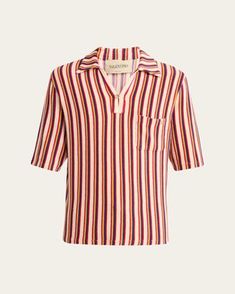 Valentino Garavani Mens Striped Toweling Camp Shirt