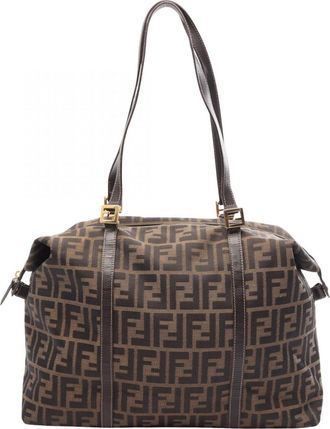 Fendi Black Brown Canvas Leather Handbag Tote Bag (Pre-Owned)