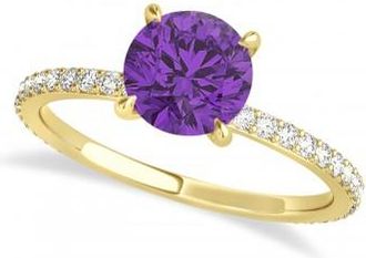 Allurez Round Amethyst & Diamond Hidden Halo Engagement Ring 18k Yellow Gold (1.68ct)