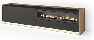 Skraut Home Skraut Home - Mueble Tv, Televisi&oacute;n, Muebles De Sal&oacute;n, Almacenaje, 207x37x50cm, Para Tv Hasta 80, Chimenea El&eacute;ctrica, Led, Estilo Moderno, Negro Y Rob