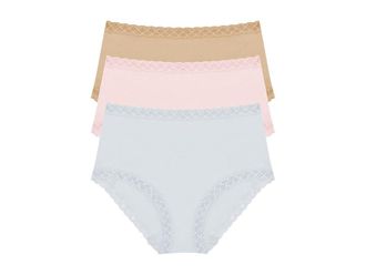 Natori Bliss Full Brief 3-Pack Womens Underwear Quarry/Pink Sky/Cafe : L (Womens 14-16), Cotton/Lace/Lycra