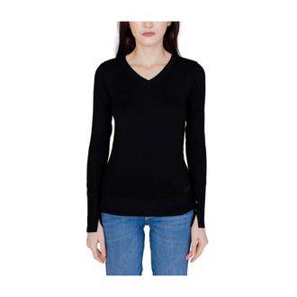 Guess Gena VN LS Sweater - Dames - V-hals truien - Zwart - XS - Katoen - Truien & Vesten