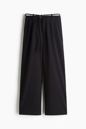 H&M Belted Tailored Trousers in Black at Nordstrom, Size 18