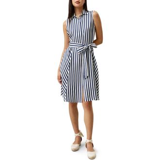LilySilk Silk Striped Sleeveless Dress in Blue-White-Pinstripes at Nordstrom, Size 14