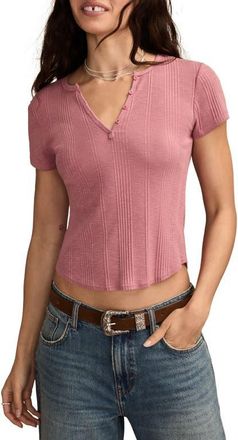 Lucky Brand Rib Cotton Henley in Mesa Rose at Nordstrom, Size X-Large