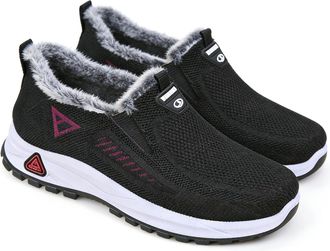 Generic Winter Fleece-Lined Slip-On Sneakers for Women- Non-Slip Sole, Comfortable Casual Shoes for Cold Weather Daily Wear (Black, Adult, Women, 2.5, Numeric