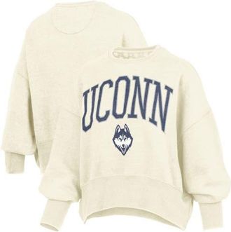 Pressbox Womens Pressbox Natural UConn Huskies Oversized Waist-Length Crewneck Sweatshirt at Nordstrom, Size Xx-Large