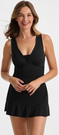 Lands End SlenderSuit Grecian Mini Swim Dress in Black at Nordstrom, Size 12P