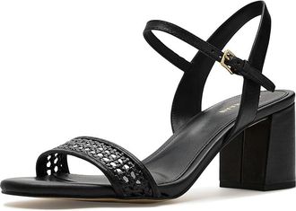 Cole Haan Josie Block Heel Womens Dress Sandals Black Leather/Black Woven : 10.5 B - Medium, Leather/Textile