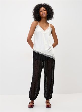 Twik Womens Flocked polka dots chiffon barrel-leg pant