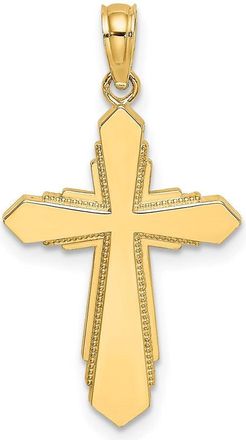 Diamond2Deal 14K Yellow Gold Solid Beaded Cross Shape Charm Pendant