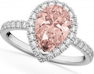 Allurez Pear Cut Halo Morganite & Diamond Engagement Ring 14K White Gold 2.51ct