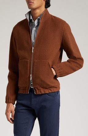 Eleventy Reversible Wool Bomber Jacket in Brown-Navy at Nordstrom, Size 38 Us