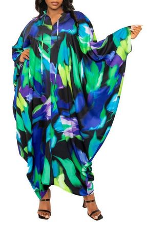 Buxom Couture Abstract Print Long Sleeve Caftan in Blue Multi at Nordstrom