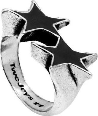 TwoJeys Icon Enameled Single Ring - unisex - Ringen - Grijs - 53 MM - Leer - Accessoires