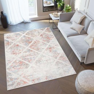 Tapiso Alfombra de polipropileno en beige y rojo 120x170 cm