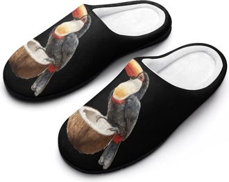 Generic Toucan Sitting On Coconuts Mens Warm Slippers Non-Slip Sole Winter Rubber Cotton Shoes for Bedroom