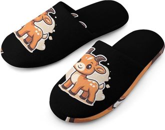 Generic Cute Goat Cotton Slippers for Men Memory Foam House Slippers Soft Anti-skid Sole Indoor Outdoor Shoes